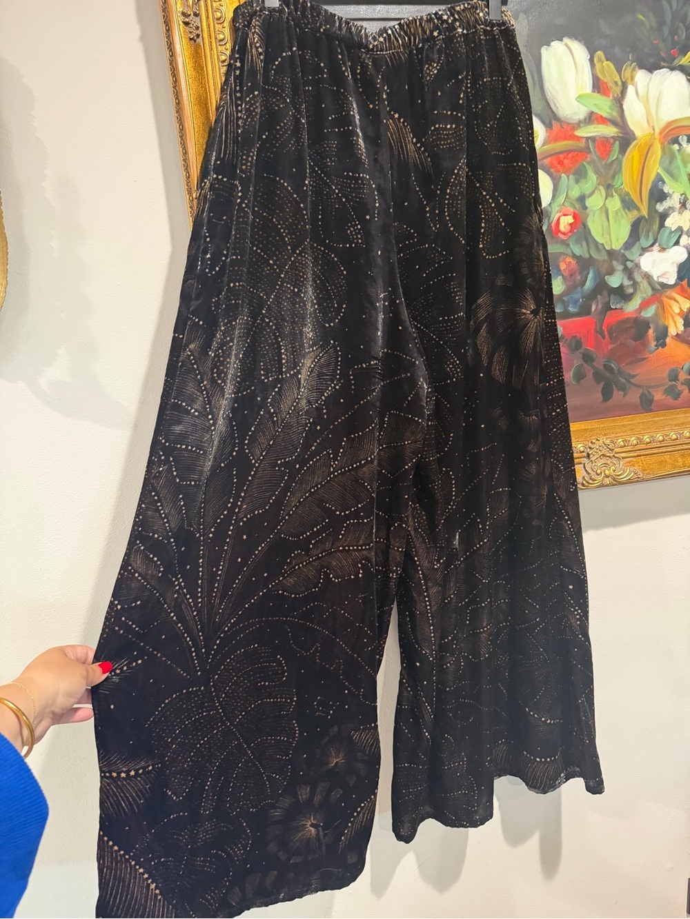 FARM Rio Anthropologie Black Wide-Leg Velvet Palazzo Pants - Picture 7 of 11